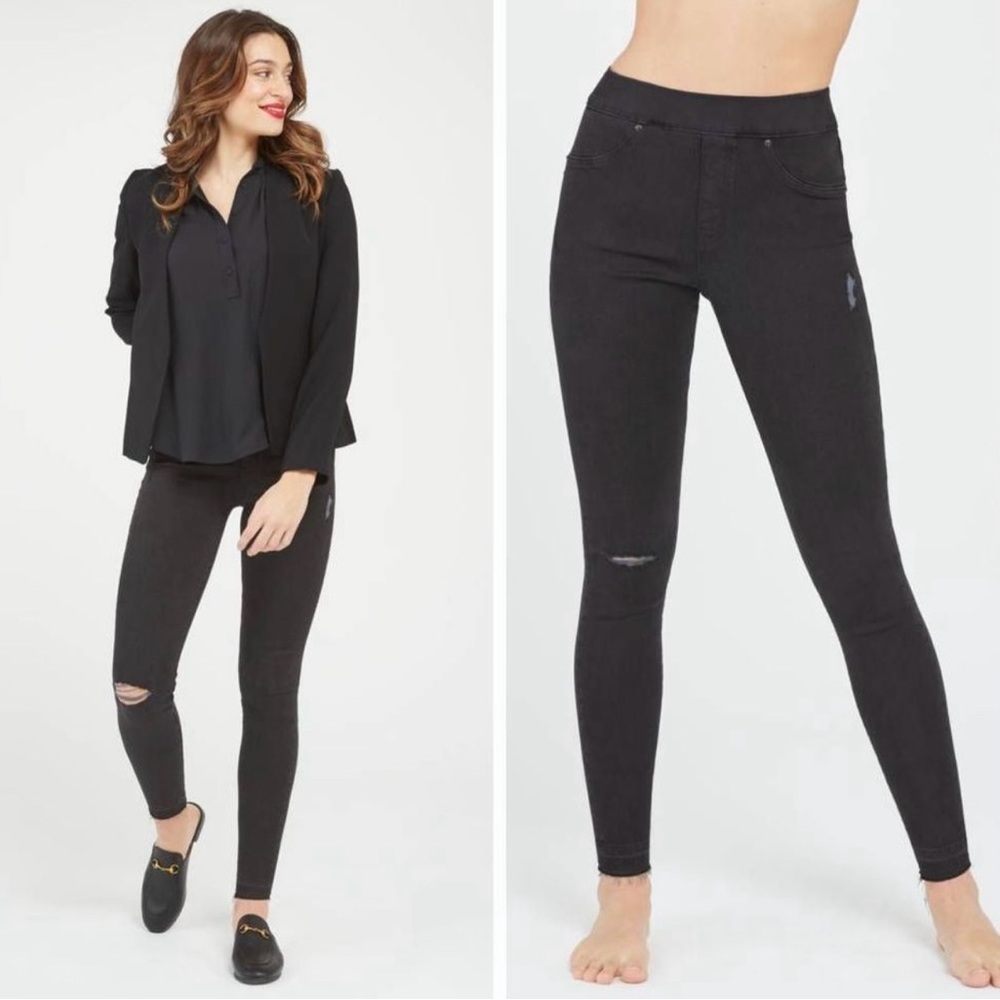 Spanx black distressed skinny jeans nwt